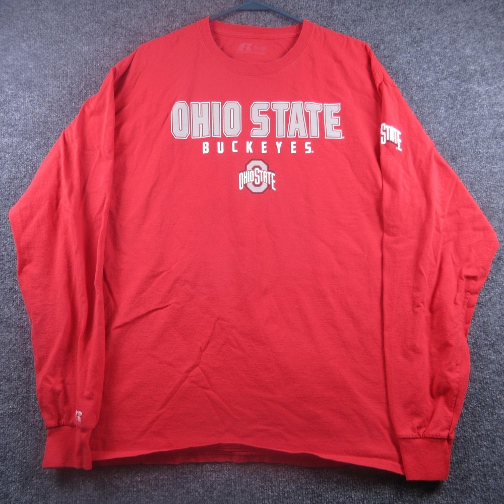 Ohio‎ State Buckeyes Shirt Mens XL Red NCAA Football Russell Athletic Crewneck